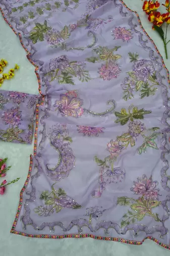 Lavender silk blend embroidered saree with sequins work