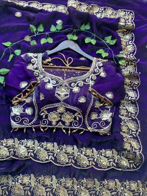 Purple satin embroidered saree with sequins work 3
