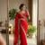 Red satin embroidered saree with sequins work