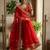 Red satin embroidered saree with sequins work