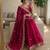 Rani pink satin embroidered saree with sequins work