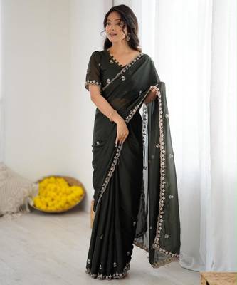 Black georgette embroidered saree with sequins work 1
