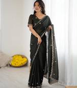 Black georgette embroidered saree with sequins work