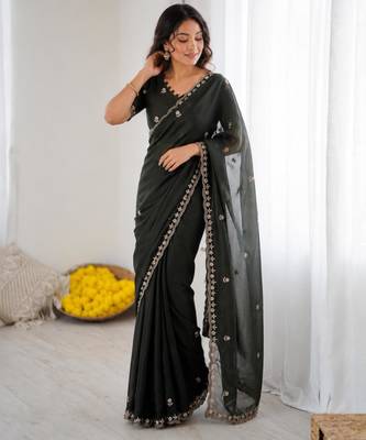 Black georgette embroidered saree with sequins work 2