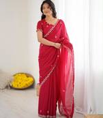 Rani pink georgette embroidered saree with sequins work