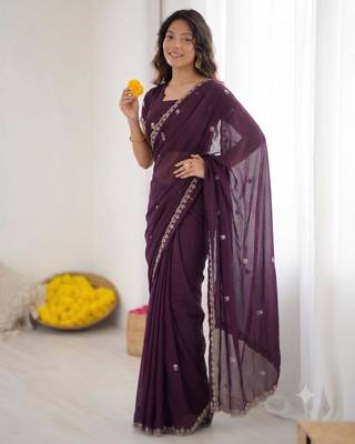 Wine georgette embroidered saree with sequins work 2