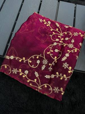 Magenta satin embroidered saree with sequins work 3