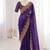 Royal blue satin embroidered saree with sequins work