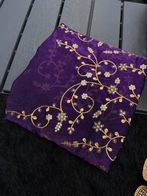 Royal blue satin embroidered saree with sequins work 3