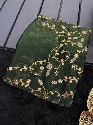 Green satin embroidered saree with sequins work 3