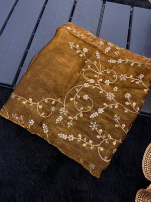 Mustard satin embroidered saree with sequins work 3