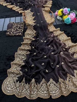 Black satin embroidered saree with sequins work 2