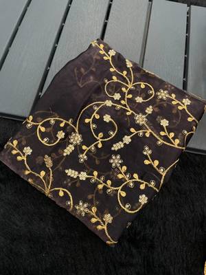 Black satin embroidered saree with sequins work 3
