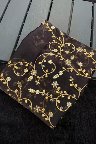 Black satin embroidered saree with sequins work