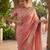 peach chiffon embroidered saree with thread work