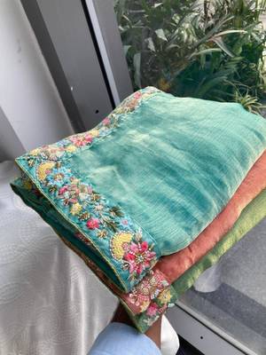 sky blue chiffon embroidered saree with thread work 4