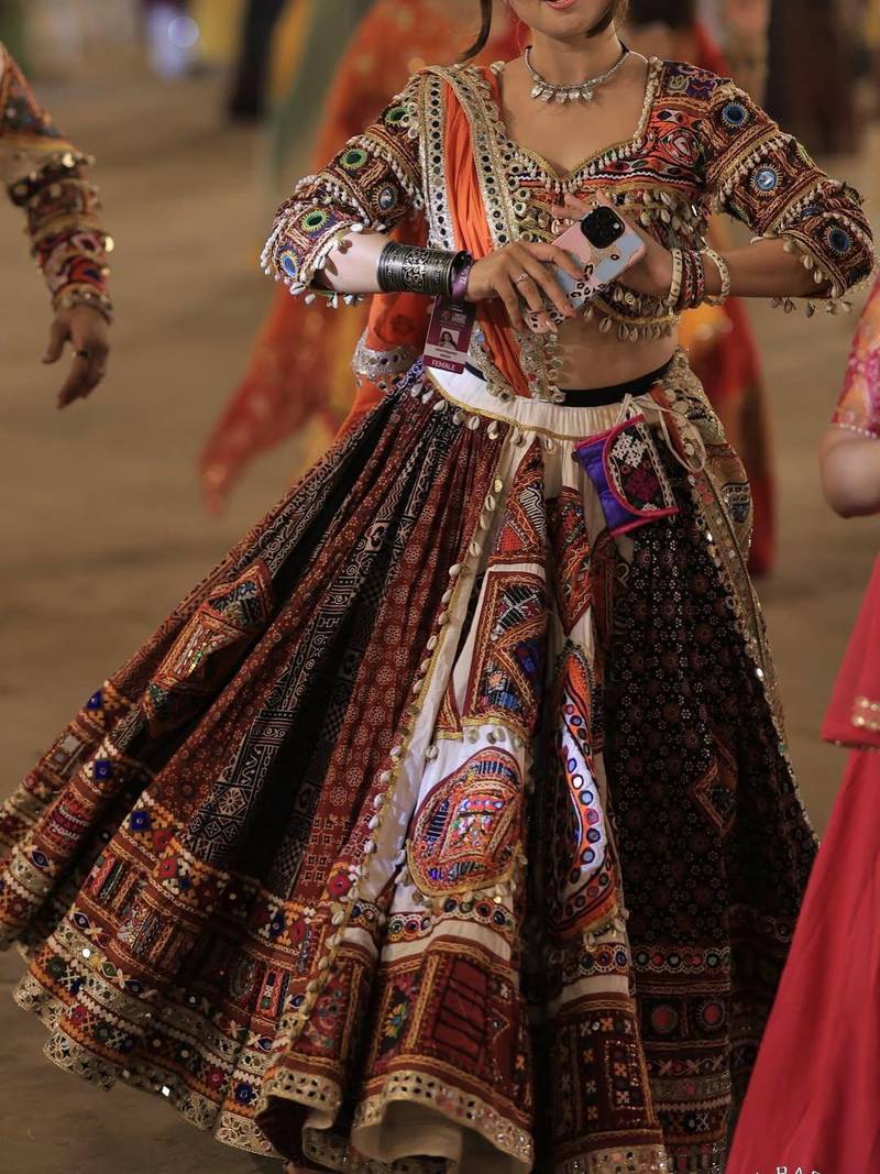Multi Digital Print with Mirror Cotton Lahenga Choli Set