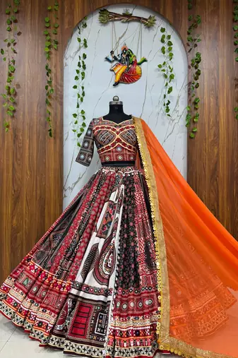 Multi Digital Print with Mirror Cotton Lahenga Choli Set