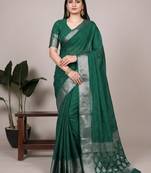 Green art silk woven saree with zari work