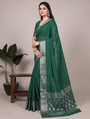 Green art silk woven saree with zari work 2