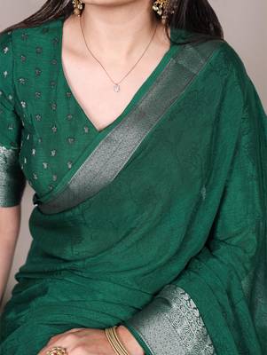 Green art silk woven saree with zari work 3