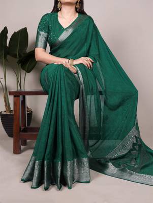 Green art silk woven saree with zari work 4