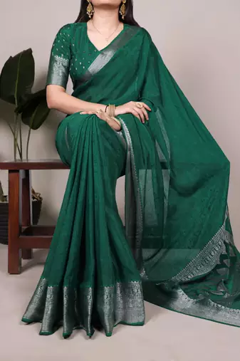 Green art silk woven saree with zari work