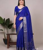 Royal blue art silk woven saree with zari work