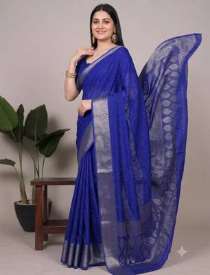 Royal blue art silk woven saree with zari work 2