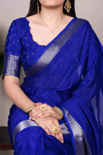 Royal blue art silk woven saree with zari work