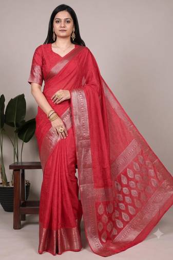 red art silk zari woven saree