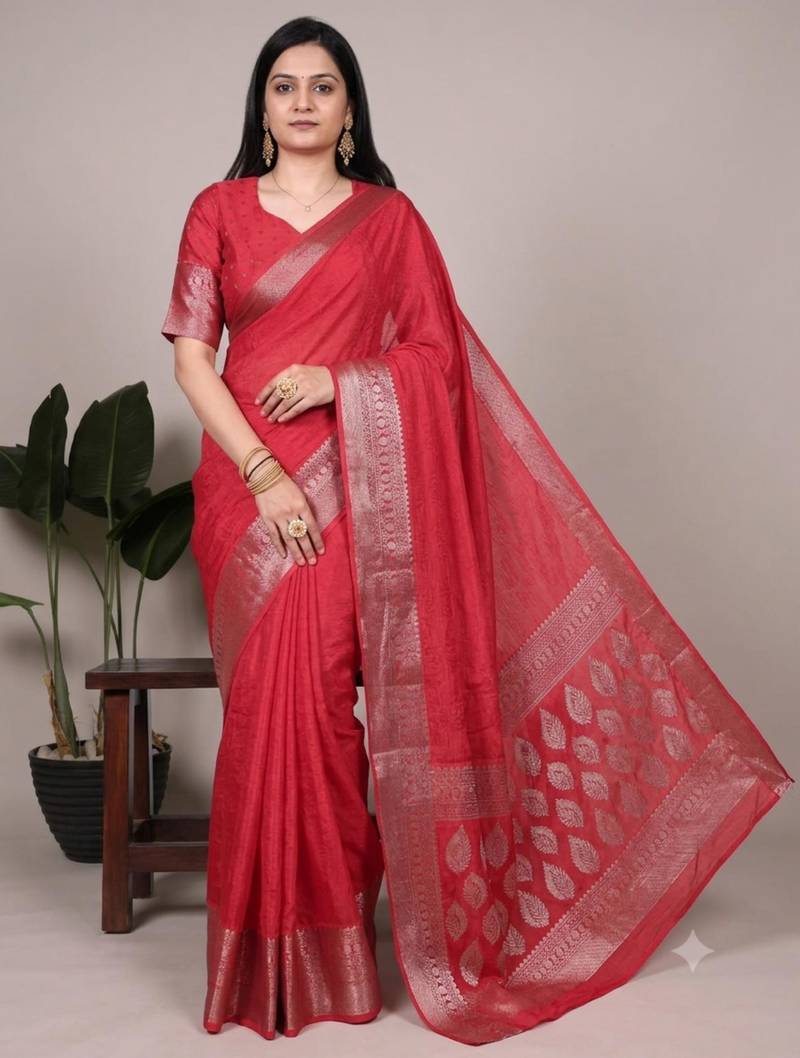 red art silk zari woven saree