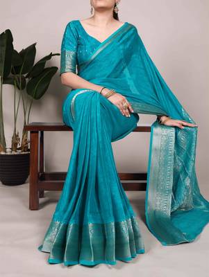 turquoise art silk zari woven saree 3