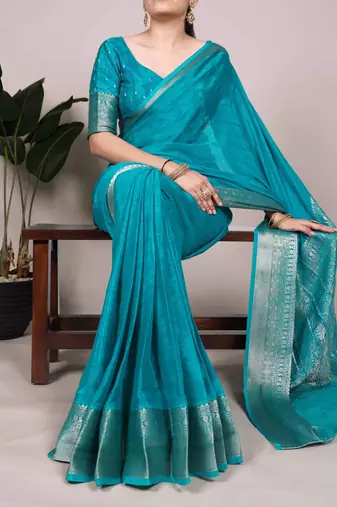 turquoise art silk zari woven saree