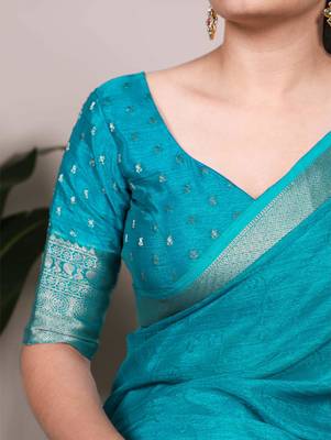 turquoise art silk zari woven saree 4