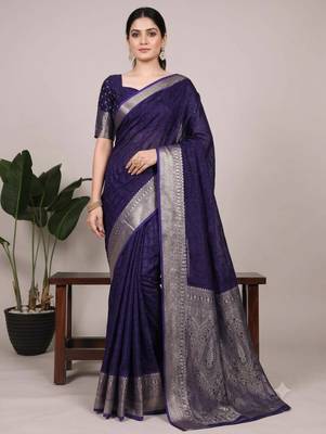 navy blue art silk zari woven saree 1