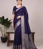 navy blue art silk zari woven saree