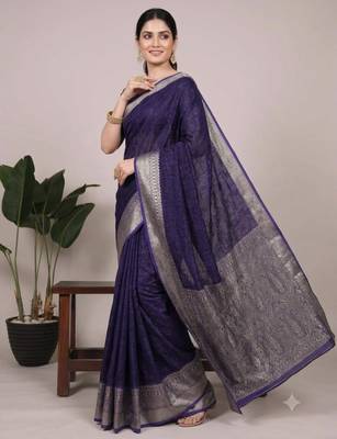 navy blue art silk zari woven saree 2