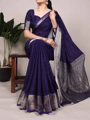 navy blue art silk zari woven saree 3