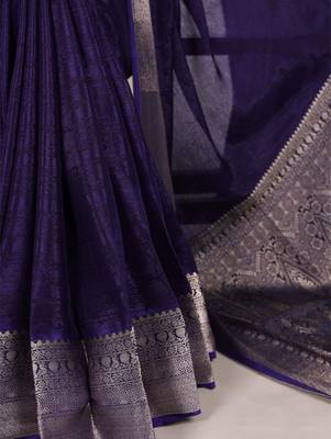 navy blue art silk zari woven saree 4