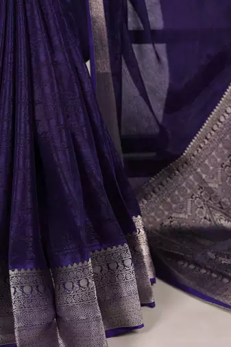 navy blue art silk zari woven saree