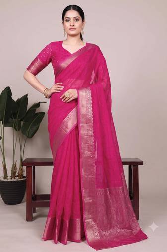 pink art silk zari woven saree