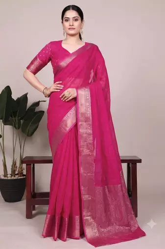pink art silk zari woven saree