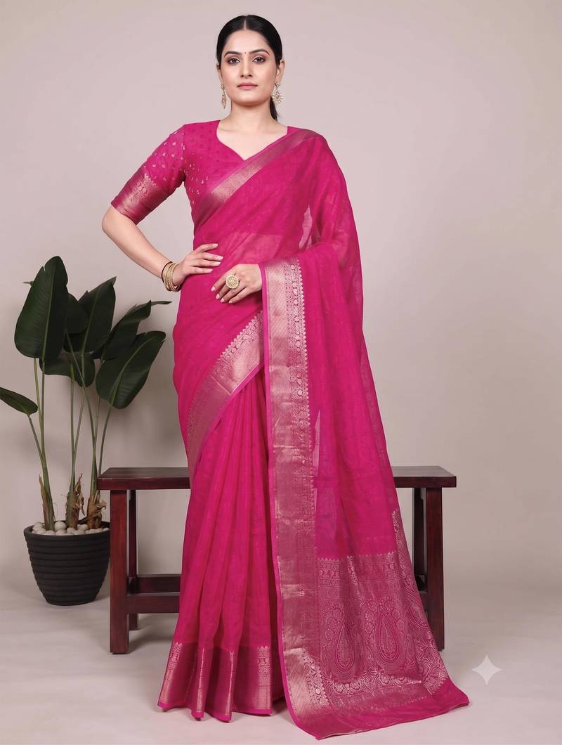 pink art silk zari woven saree