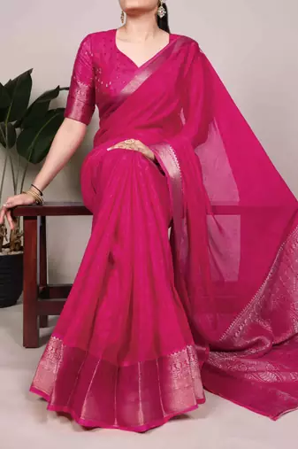 pink art silk zari woven saree
