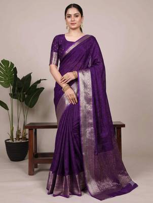 purple art silk zari woven saree 1