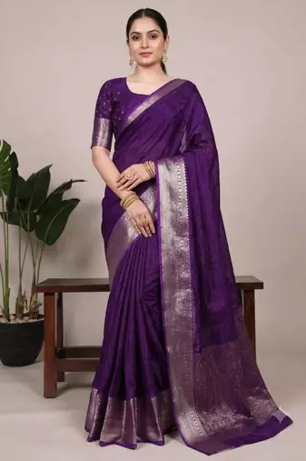 purple art silk zari woven saree