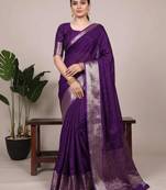 purple art silk zari woven saree