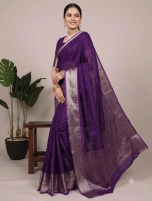 purple art silk zari woven saree 2