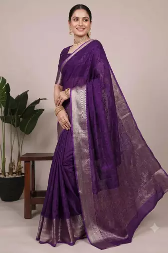 purple art silk zari woven saree